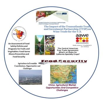 Food security and agricultural trade research topics infographic